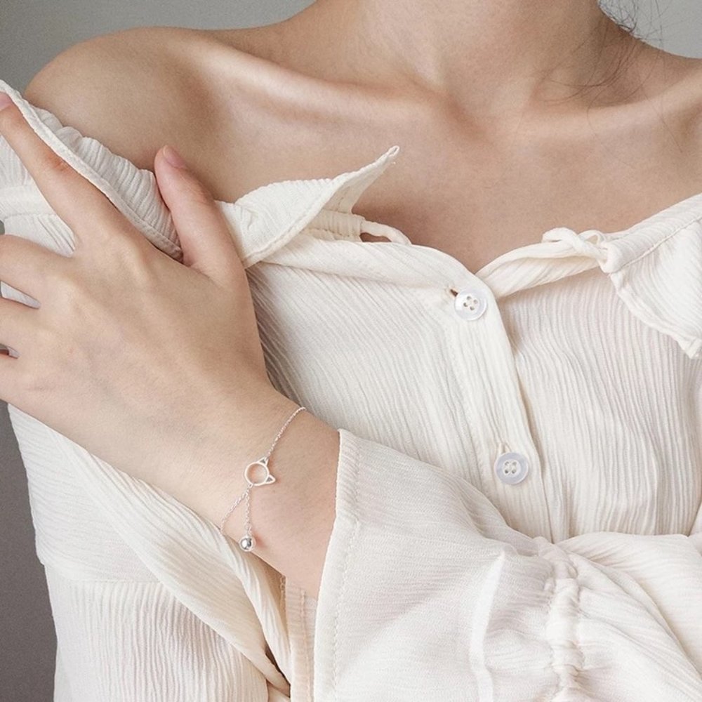 14k Gold Adorable Cat Sterling Silver Bracelet Sterling Silver - Picture 5 of 10